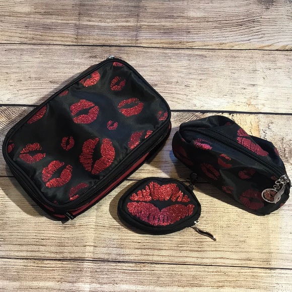 Sephora Makeup Bag Set Glitter Lip Print - Picture 1 of 8